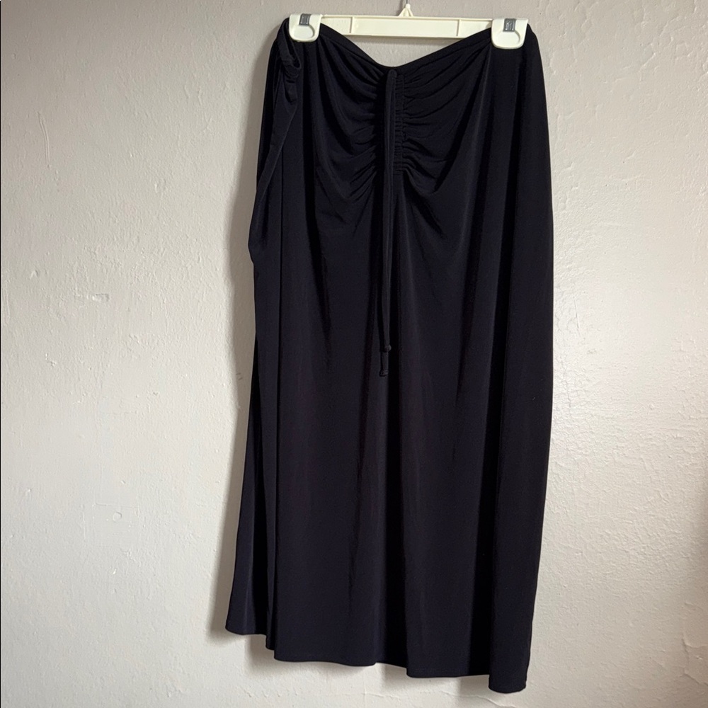 Lane Bryant Black Maxi Skirt with Front Ruched Drawstring